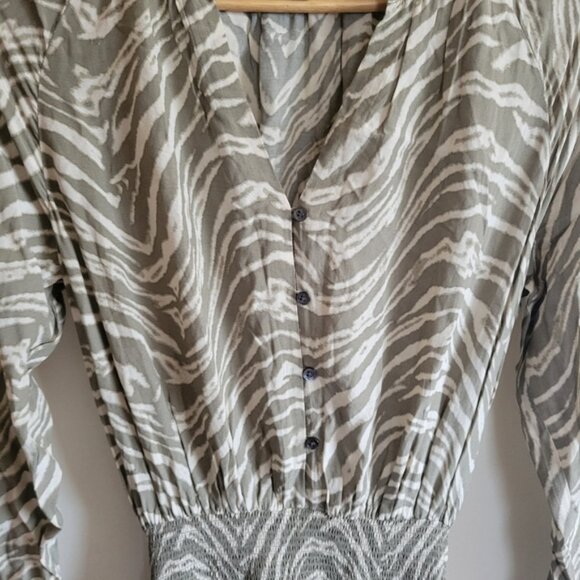 Rails Mini Dress Lightweight Long Sleeve Gray Olive Green Animal Print XS - Picture 2 of 12